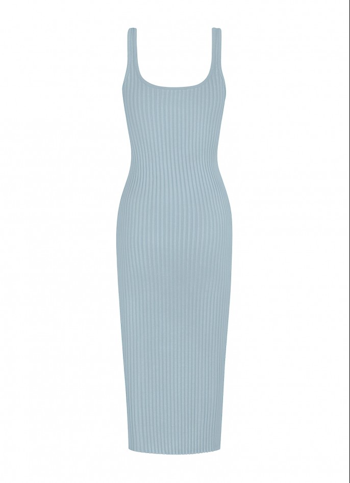 RIBBED KNIT MIDI DRESS - SKY GREY
